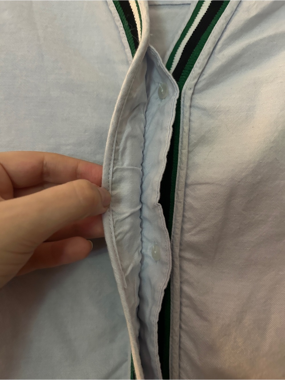 Zara Light Blue Button-Down Shirt with Green & Black Stripe Trim - Picture 2 of 5